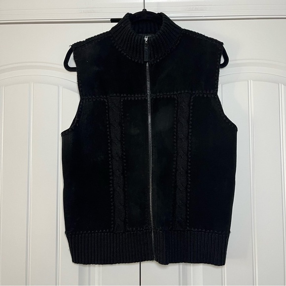 Vintage Jackets & Blazers - Vintage Black Suede Leather Zip Up Sleeveless Vest Size Large Western 90s Y2K